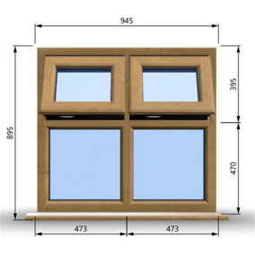 945mm (W) x 895mm (H) Wooden Stormproof Window - 2 Top Opening Windows -Toughened Safety Glass