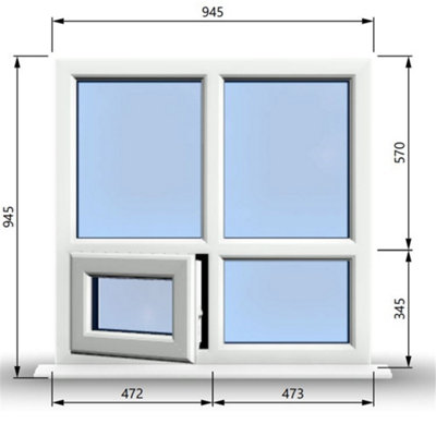 945mm (W) x 945mm (H) PVCu StormProof Casement Window - 1 Bottom Opening Window (Left) -  White Internal & External