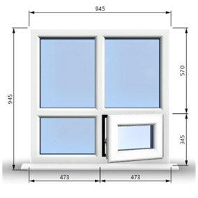 945mm (W) x 945mm (H) PVCu StormProof Casement Window - 1 Bottom Opening Window (Right) - White Internal & External