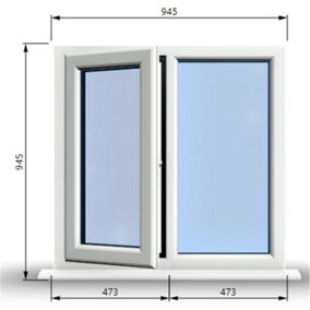 945mm (W) x 945mm (H) PVCu StormProof Casement Window - 1 LEFT Opening Window -  Toughened Safety Glass - White