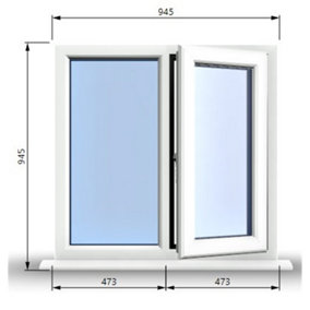 945mm (W) x 945mm (H) PVCu StormProof Casement Window - 1 RIGHT Opening Window -  Toughened Safety Glass - White