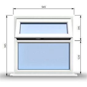 945mm (W) x 945mm (H) PVCu StormProof Casement Window - 1 Top Opening Window - 70mm Cill - Chrome Handles -  White