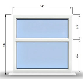 945mm (W) x 945mm (H) PVCu StormProof Casement Window - 2 Horizontal Panes Non Opening Windows -  White Internal & External