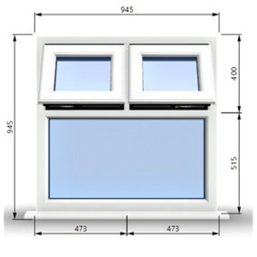 945mm (W) x 945mm (H) PVCu StormProof Casement Window - 2 Top Opening Windows -  Toughened Safety Glass - White