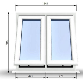 945mm (W) x 945mm (H) PVCu StormProof Casement Window - 2 Vertical Bottom Opening Windows -  White Internal & External