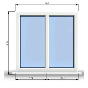 945mm (W) x 945mm (H) PVCu StormProof Casement Window - 2 Vertical Panes Non Opening Windows -  White Internal & External