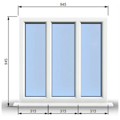 945mm (W) x 945mm (H) PVCu StormProof Casement Window - 3 Panes Non Opening Window -  White Internal & External
