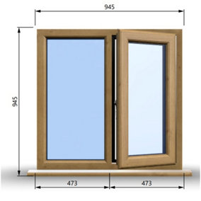 945mm (W) x 945mm (H) Wooden Stormproof Window - 1/2 Right Opening Window - Toughened Safety Glass