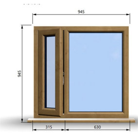 945mm (W) x 945mm (H) Wooden Stormproof Window - 1/3 Left Opening Window - Toughened Safety Glass
