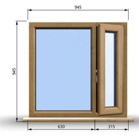 945mm (W) x 945mm (H) Wooden Stormproof Window - 1/3 Right Opening Window - Toughened Safety Glass