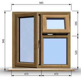 945mm (W) x 945mm (H) Wooden Stormproof Window - 1 Opening Window (LEFT) - Top Opening Window (RIGHT) - Toughened Safety Glass