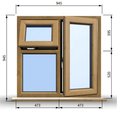 945mm (W) x 945mm (H) Wooden Stormproof Window - 1 Opening Window (RIGHT) - Top Opening Window (LEFT) - Toughened Safety Glass