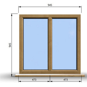 945mm (W) x 945mm (H) Wooden Stormproof Window - 2 Non-Opening Windows - Toughened Safety Glass