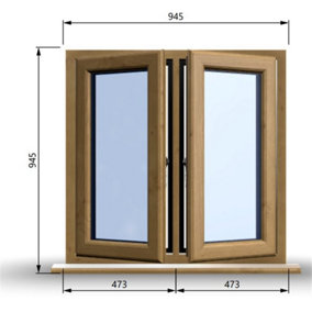 945mm (W) x 945mm (H) Wooden Stormproof Window - 2 Opening Windows (Left & Right) - Toughened Safety Glass