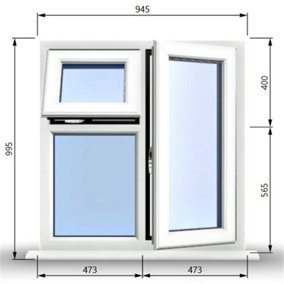 945mm (W) x 995mm (H) PVCu StormProof  - 1 Opening Window (RIGHT) - Top Opening Window (LEFT) - Toughened Safety Glass - White