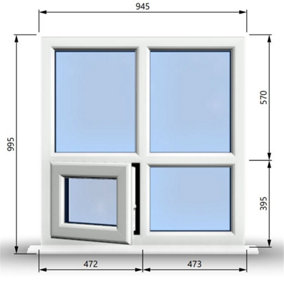 945mm (W) x 995mm (H) PVCu StormProof Casement Window - 1 Bottom Opening Window (Left) -  White Internal & External