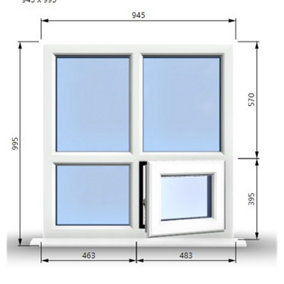945mm (W) x 995mm (H) PVCu StormProof Casement Window - 1 Bottom Opening Window (Right) - White Internal & External