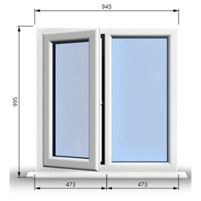 945mm (W) x 995mm (H) PVCu StormProof Casement Window - 1 LEFT Opening Window -  Toughened Safety Glass - White