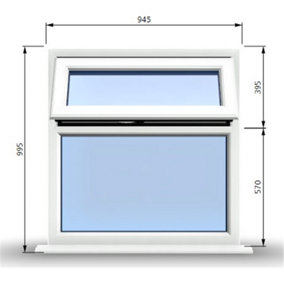 945mm (W) x 995mm (H) PVCu StormProof Casement Window - 1 Top Opening Window - 70mm Cill - Chrome Handles -  White