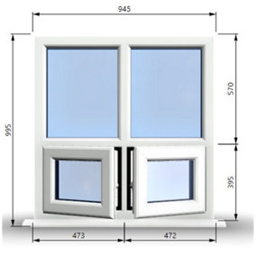 945mm (W) x 995mm (H) PVCu StormProof Casement Window - 2 Bottom Opening Windows - Toughened Safety Glass - White