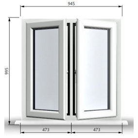 945mm (W) x 995mm (H) PVCu StormProof Casement Window - 2 Central Opening Windows -  White Internal & External