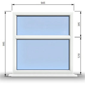 945mm (W) x 995mm (H) PVCu StormProof Casement Window - 2 Horizontal Panes Non Opening Windows -  White Internal & External