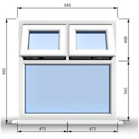 945mm (W) x 995mm (H) PVCu StormProof Casement Window - 2 Top Opening Windows -  Toughened Safety Glass - White