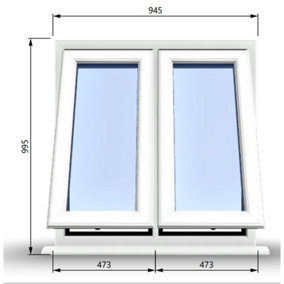945mm (W) x 995mm (H) PVCu StormProof Casement Window - 2 Vertical Bottom Opening Windows -  White Internal & External