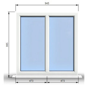 945mm (W) x 995mm (H) PVCu StormProof Casement Window - 2 Vertical Panes Non Opening Windows -  White Internal & External