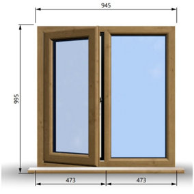 945mm (W) x 995mm (H) Wooden Stormproof Window - 1/2 Left Opening Window - Toughened Safety Glass