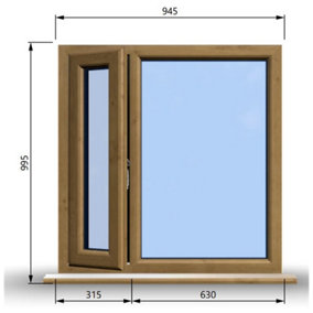 945mm (W) x 995mm (H) Wooden Stormproof Window - 1/3 Left Opening Window - Toughened Safety Glass