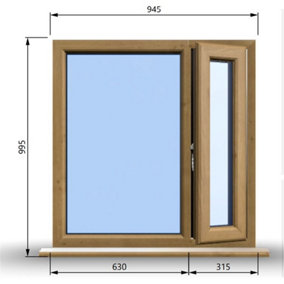 945mm (W) x 995mm (H) Wooden Stormproof Window - 1/3 Right Opening Window - Toughened Safety Glass