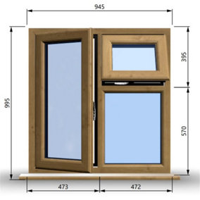 945mm (W) x 995mm (H) Wooden Stormproof Window - 1 Opening Window (LEFT) - Top Opening Window (RIGHT) - Toughened Safety Glass