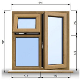 945mm (W) x 995mm (H) Wooden Stormproof Window - 1 Opening Window (RIGHT) - Top Opening Window (LEFT) - Toughened Safety Glass
