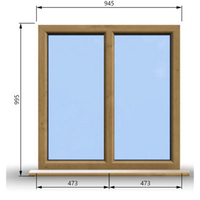945mm (W) x 995mm (H) Wooden Stormproof Window - 2 Non-Opening Windows - Toughened Safety Glass