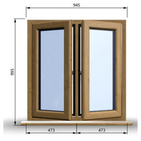 945mm (W) x 995mm (H) Wooden Stormproof Window - 2 Opening Windows (Left & Right) - Toughened Safety Glass