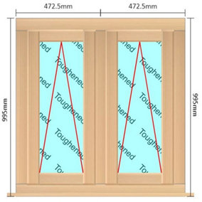 945mm (W) x 995mm (H) Wooden Stormproof Window - 2 Opening Windows (Opening from Bottom) - Toughened Safety Glass