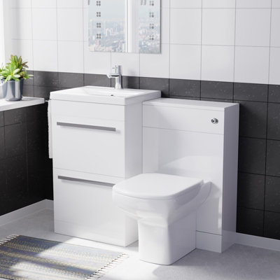 Nes Home 500mm White Basin Vanity With Wc Unit & Rimless Soft Close Toilet from B&Q