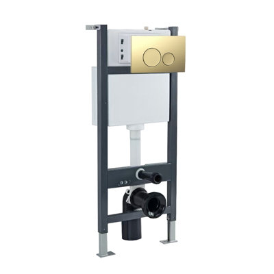 Nes Home Wall Hung Toilet Cistern Frame With Brass Round Button Flush Plate from B&Q