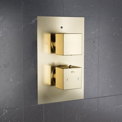B&Q -  2 Dial 2 Outlet Concealed Square Thermostatic ValveBrushed Brass