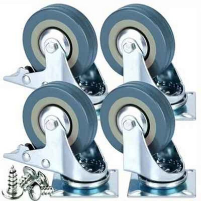 4X Heavy Duty 50mm Swivel Rubber Castor Wheels With Brake Trolley And Furniture Caster