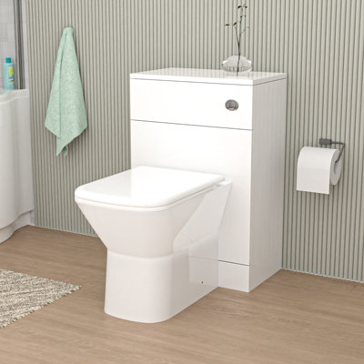 Nes Home 500mm Wc Unit & Rimless Square Back To Wall Toilet With Cistern from B&Q