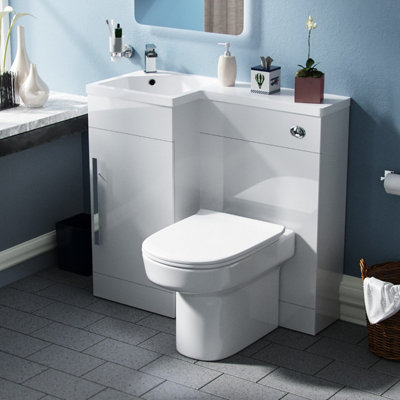 Nes Home Lh 900mm Vanity Basin UnitWc Unit & Chem Back To Wall Toilet White from B&Q