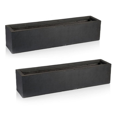 Set Of 2 Idealist™ 80Cm Planter Window BoxSlate Grey Reinforced Stone Windowsill PlanterOutdoor Plant Pots L80 W17 H17 Cm from B&Q