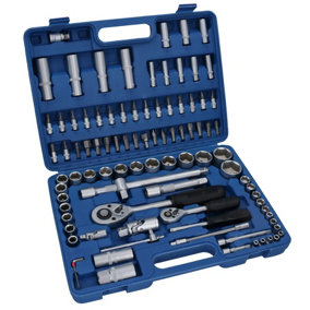 94pc Socket And Accessory Set 1/4in + 1/2in Metric Sockets Ratchets Extensions