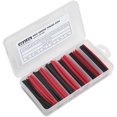 95 Piece Black & Red Heat Shrink Tubing Assortment - 100mm Length 