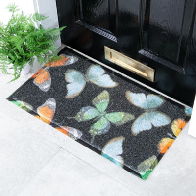 Native Natural Watercolour Butterfly Doormat (70 X 40Cm) from B&Q