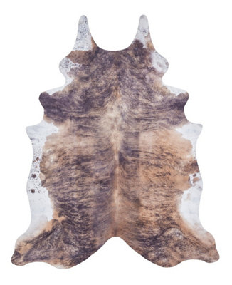 Faux Cow Print RugBrown White Abstract Rug2mm Thick Animal Pattern RugCowhide Rug For Bedroom-130Cm X 155Cm from B&Q