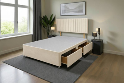 B&Q -  Emily Cream Plush 2Ft6 Divan Bed Base With 2 Drawers & HeadboardSmall Single