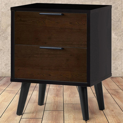 Ashfield Walnut Oak And Matt Black 2 Drawer Bedside Table from B&Q
